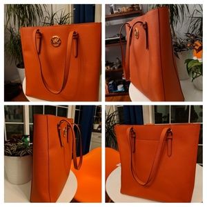 Michael Kors saffiano leather orange Jet Set tote